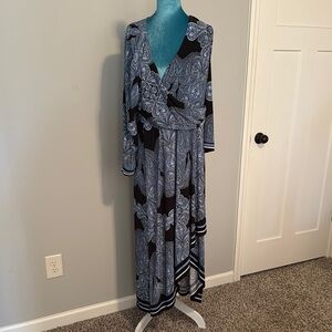 INC International Concepts Blue Paisley Wrap Maxi Dress